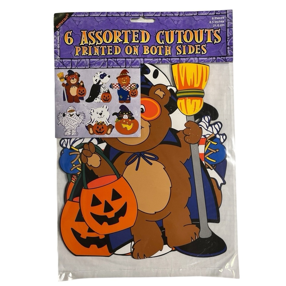 Vintage Amscan Halloween Die Cut Outs 6 Animal Costume‎ Pumpkin Cat 8.5" NOS